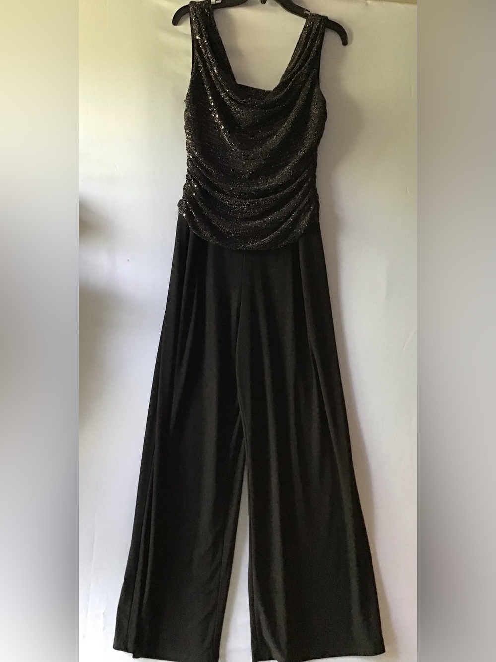 414 Black Sequin Drape Neck Wide-Leg Jumpsuit - Women